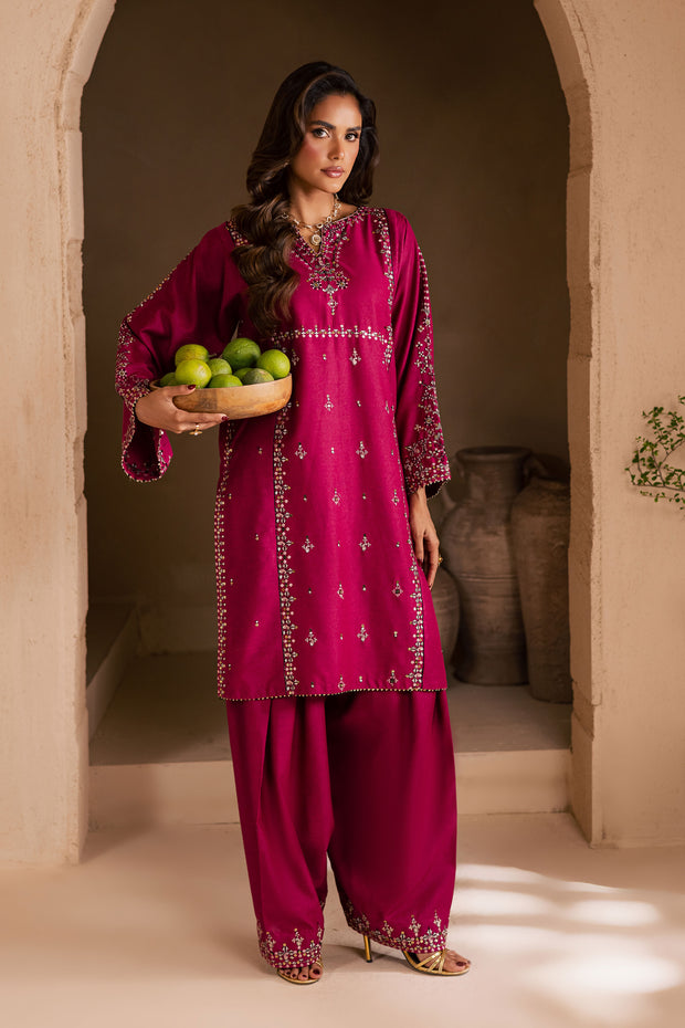 Pink 2Pc - Embroidered Karandi Dress