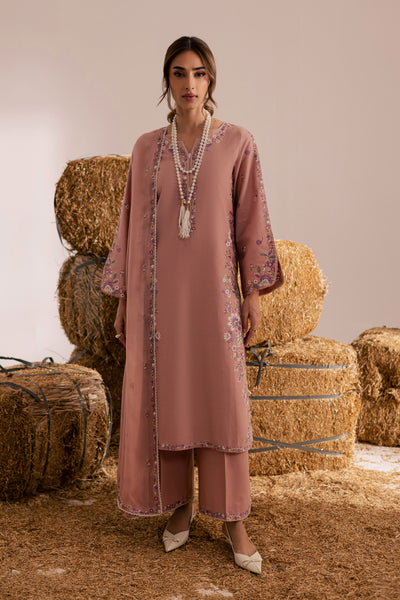 Pink Crimora 3Pc - Embroidered Khaddar Dress