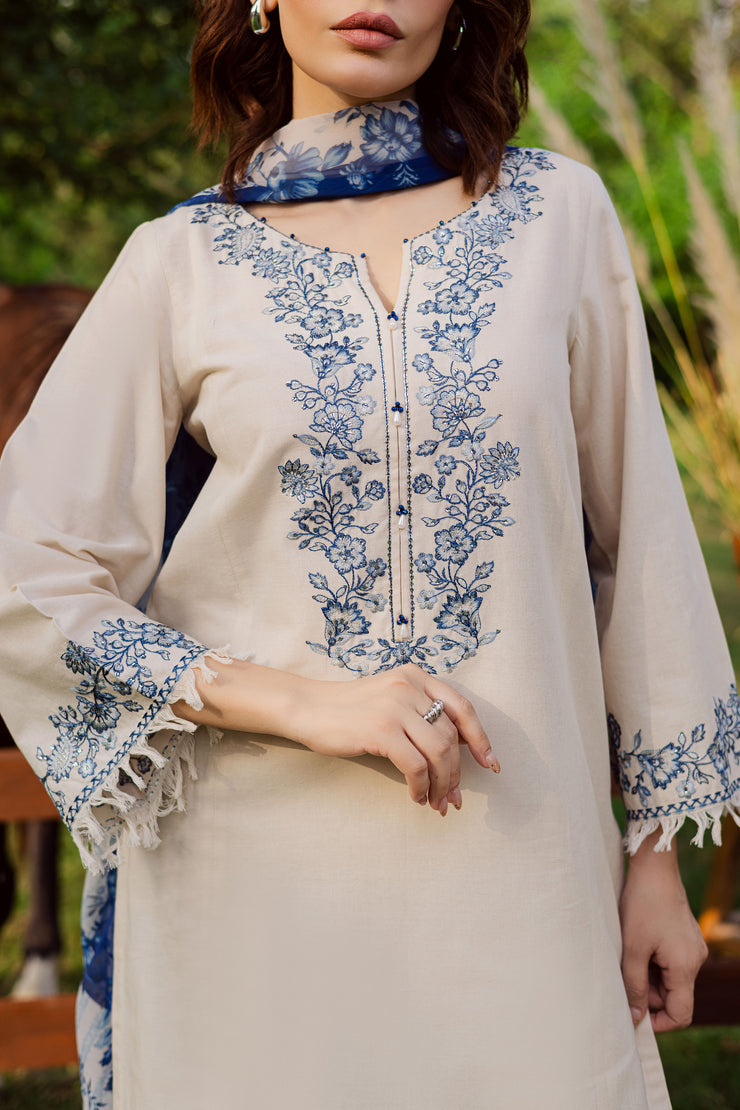  Porcelein 3Pc - Embroidered Khaddar Dress BATIK WINTER PRET 2025  BATIK   XS / Beige / Khaddar-S / Beige / Khaddar-M / Beige / Khaddar-L / Beige / Khaddar-XL / Beige / Khaddar