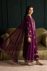 Prune 3Pc - Embroidered Khaddar Dress