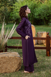 Purple Linen 2Pc - Embroidered Karandi Dress