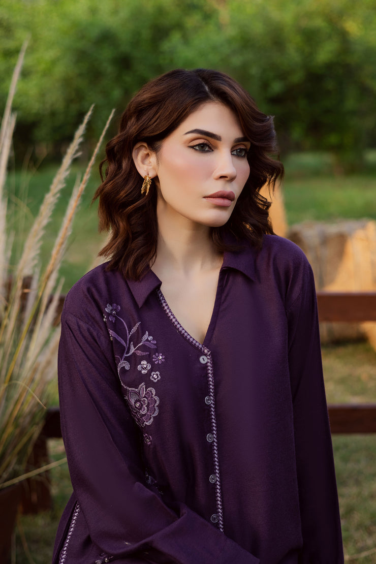 Purple Linen 2Pc - Embroidered Karandi Dress
