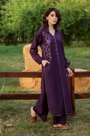 Purple Linen 2Pc - Embroidered Karandi Dress