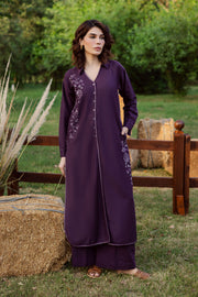 Purple Linen 2Pc - Embroidered Karandi Dress