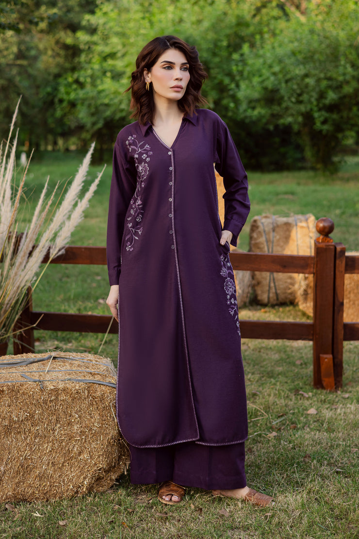 Purple Linen 2Pc - Embroidered Karandi Dress