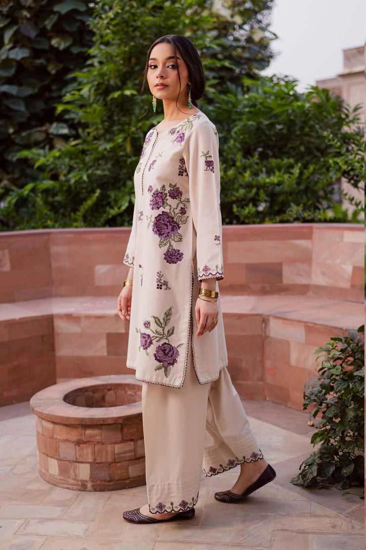 Purple Nate 2Pc - Embroidered Khaddar Dress BATIK WINTER PRET 2025  BATIK   XS / Beige / Khaddar-S / Beige / Khaddar-M / Beige / Khaddar-L / Beige / Khaddar-XL / Beige / Khaddar