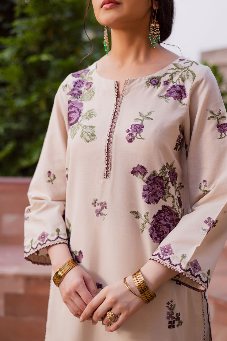 Purple Nate 2Pc - Embroidered Khaddar Dress BATIK WINTER PRET 2025  BATIK   XS / Beige / Khaddar-S / Beige / Khaddar-M / Beige / Khaddar-L / Beige / Khaddar-XL / Beige / Khaddar