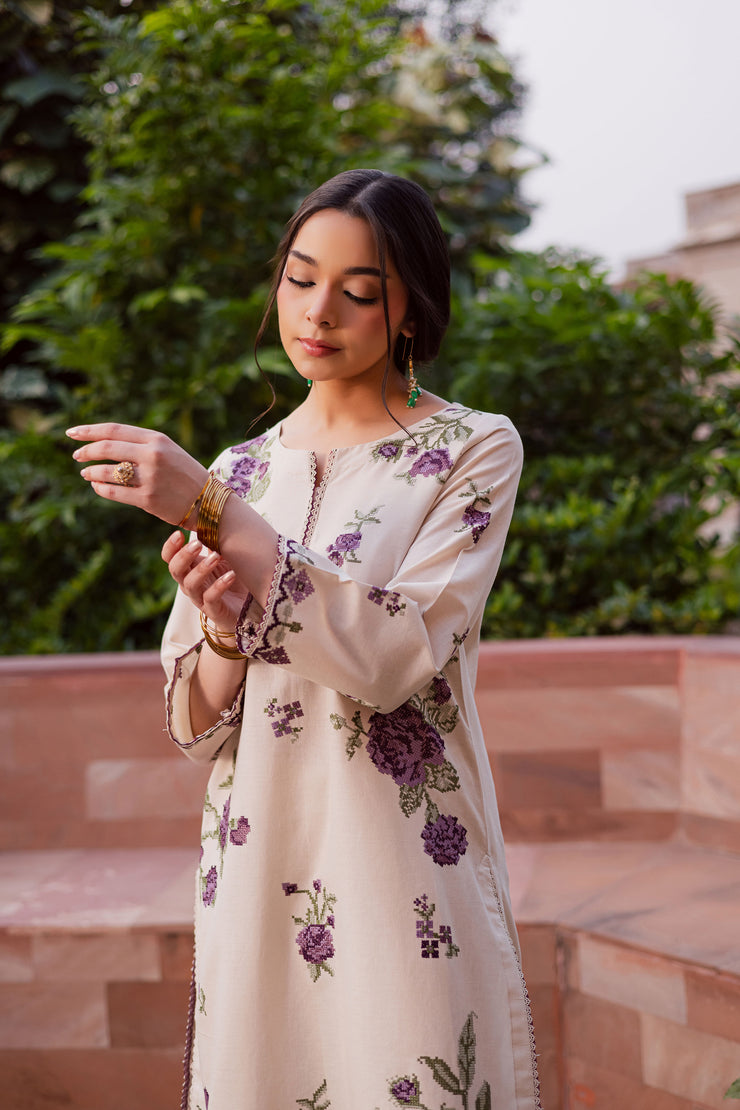 Purple Nate 2Pc - Embroidered Khaddar Dress BATIK WINTER PRET 2025  BATIK   XS / Beige / Khaddar-S / Beige / Khaddar-M / Beige / Khaddar-L / Beige / Khaddar-XL / Beige / Khaddar