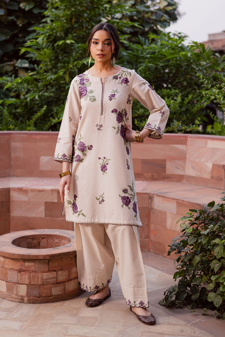 Purple Nate 2Pc - Embroidered Khaddar Dress BATIK WINTER PRET 2025  BATIK   XS / Beige / Khaddar-S / Beige / Khaddar-M / Beige / Khaddar-L / Beige / Khaddar-XL / Beige / Khaddar