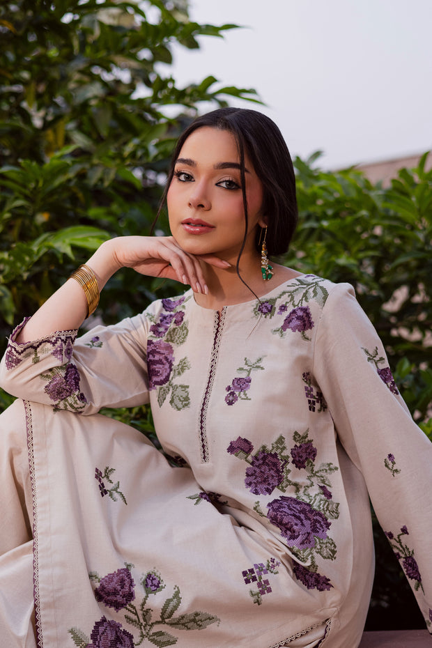 Purple Nate 2Pc - Embroidered Khaddar Dress BATIK WINTER PRET 2025  BATIK   XS / Beige / Khaddar-S / Beige / Khaddar-M / Beige / Khaddar-L / Beige / Khaddar-XL / Beige / Khaddar