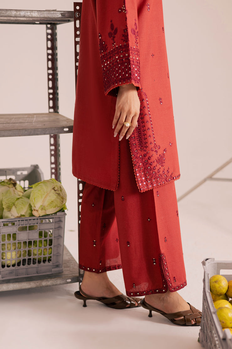 Rust Dazy 2Pc - Embroidered Khaddar Dress