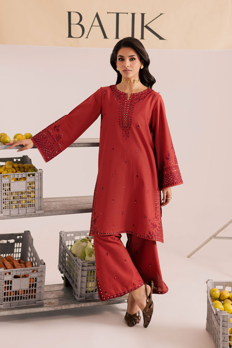 Rust Dazy 2Pc - Embroidered Khaddar Dress