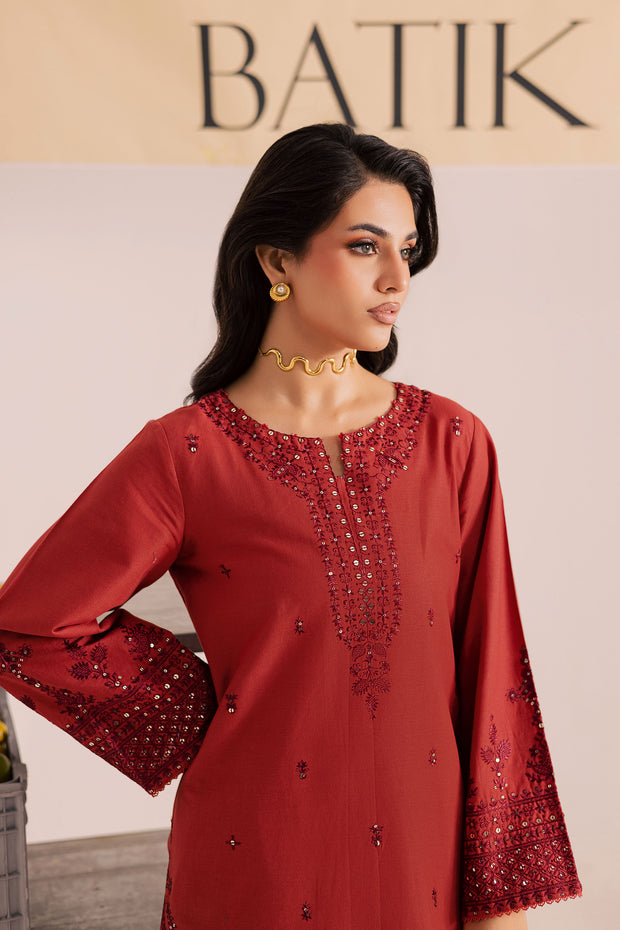 Rust Dazy 2Pc - Embroidered Khaddar Dress