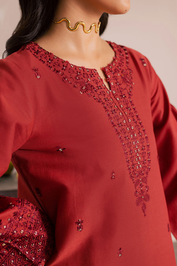 Rust Dazy 2Pc - Embroidered Khaddar Dress