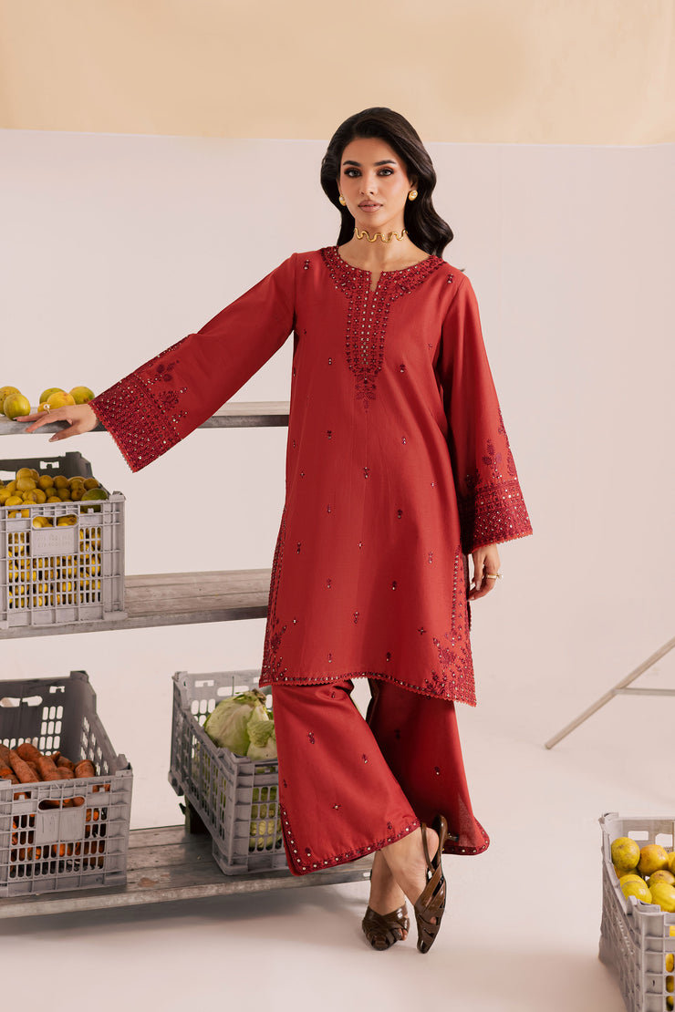 Rust Dazy 2Pc - Embroidered Khaddar Dress
