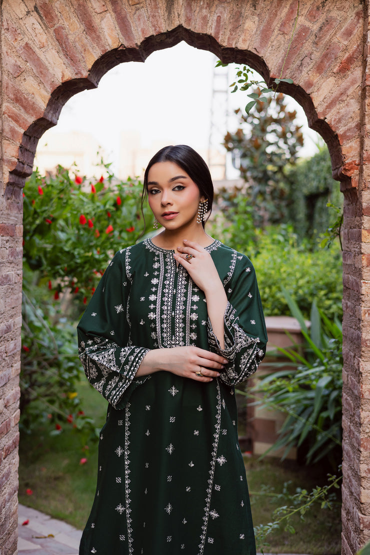 Rusty Green 2Pc - Embroidered Khaddar Dress BATIK WINTER PRET 2025  BATIK   XS / Bottle Green / Khaddar-S / Bottle Green / Khaddar-M / Bottle Green / Khaddar-L / Bottle Green / Khaddar-XL / Bottle Green / Khaddar