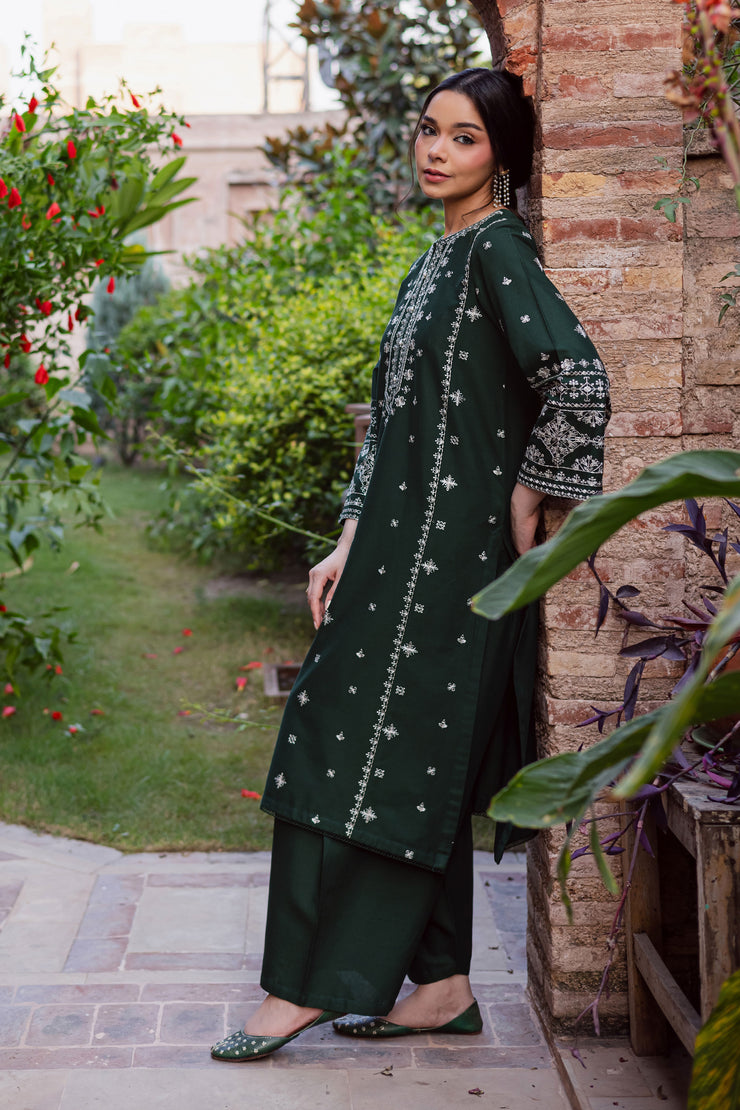 Rusty Green 2Pc - Embroidered Khaddar Dress BATIK WINTER PRET 2025  BATIK   XS / Bottle Green / Khaddar-S / Bottle Green / Khaddar-M / Bottle Green / Khaddar-L / Bottle Green / Khaddar-XL / Bottle Green / Khaddar