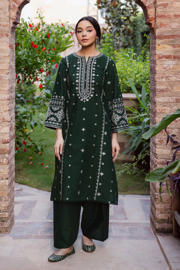 Rusty Green 2Pc - Embroidered Khaddar Dress BATIK WINTER PRET 2025  BATIK   XS / Bottle Green / Khaddar-S / Bottle Green / Khaddar-M / Bottle Green / Khaddar-L / Bottle Green / Khaddar-XL / Bottle Green / Khaddar