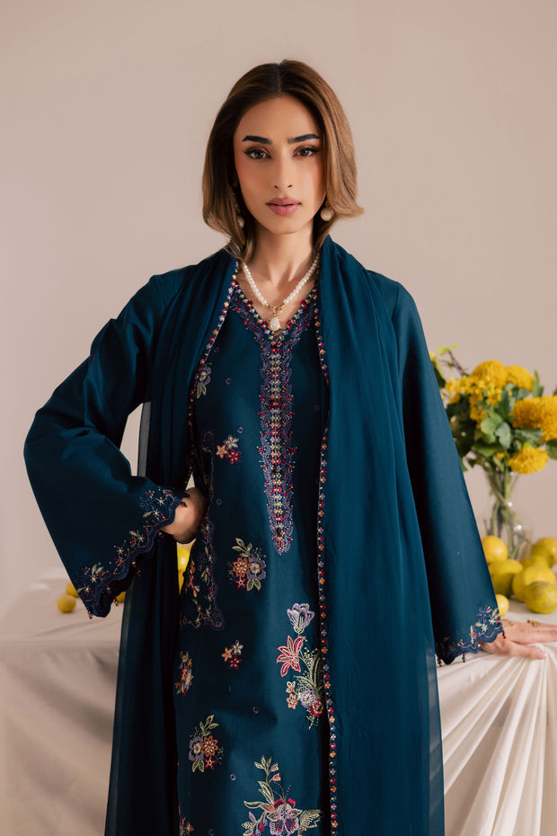 Sea Mist 3Pc - Embroidered Khaddar Dress BATIK WINTER PRET 2025  BATIK   XS / Ocean Blue / Khaddar-S / Ocean Blue / Khaddar-M / Ocean Blue / Khaddar-L / Ocean Blue / Khaddar-XL / Ocean Blue / Khaddar