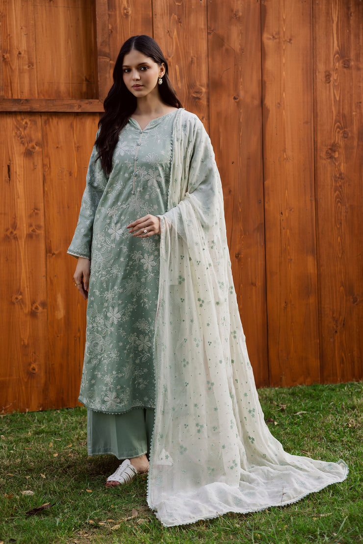 Sea Snow 3Pc - Embroidered Karandi Dress