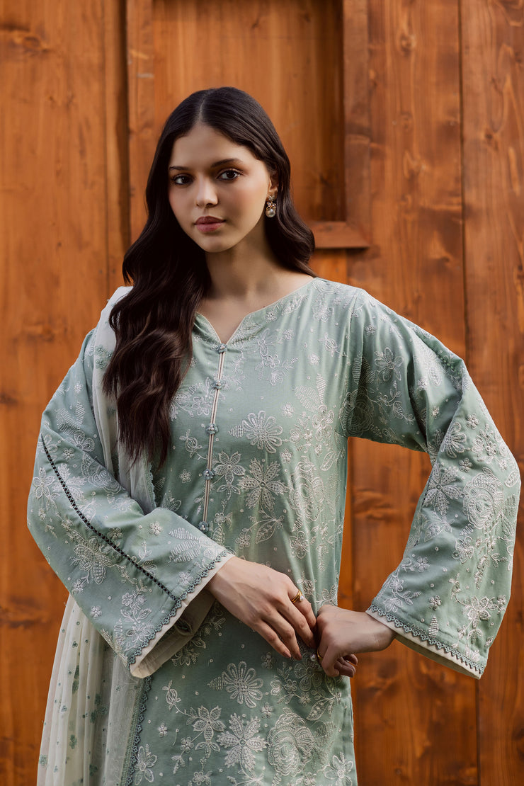 Sea Snow 3Pc - Embroidered Karandi Dress