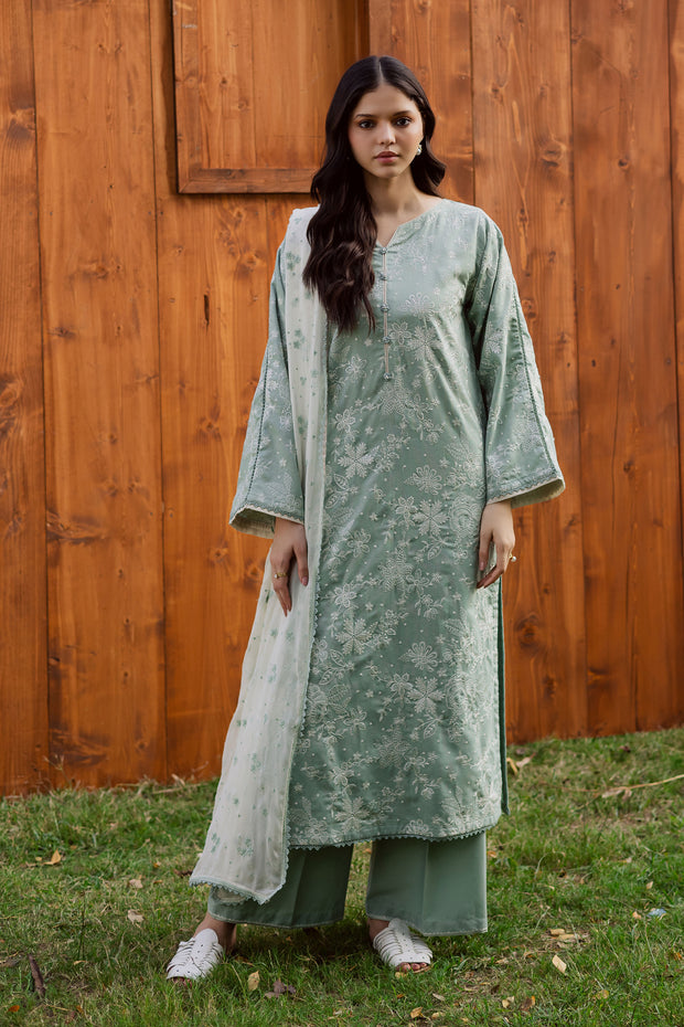 Sea Snow 3Pc - Embroidered Karandi Dress