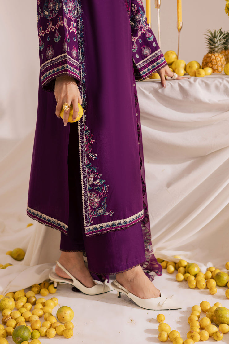 Still Purple 3Pc - Embroidered Khaddar Dress
