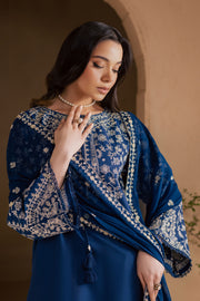 Blue Pashmina 3Pc - Embroidered Khaddar Dress