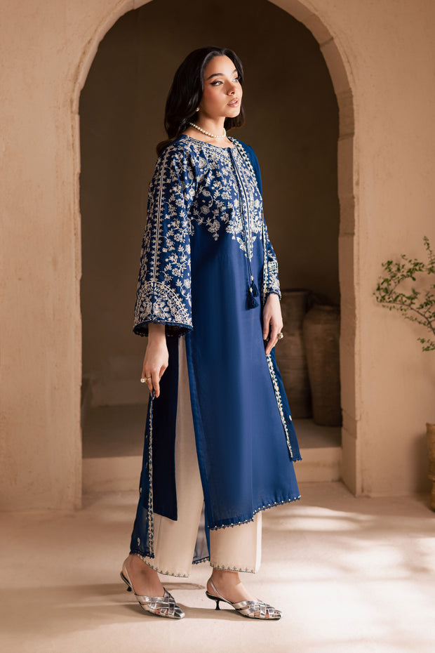 Blue Pashmina 3Pc - Embroidered Khaddar Dress