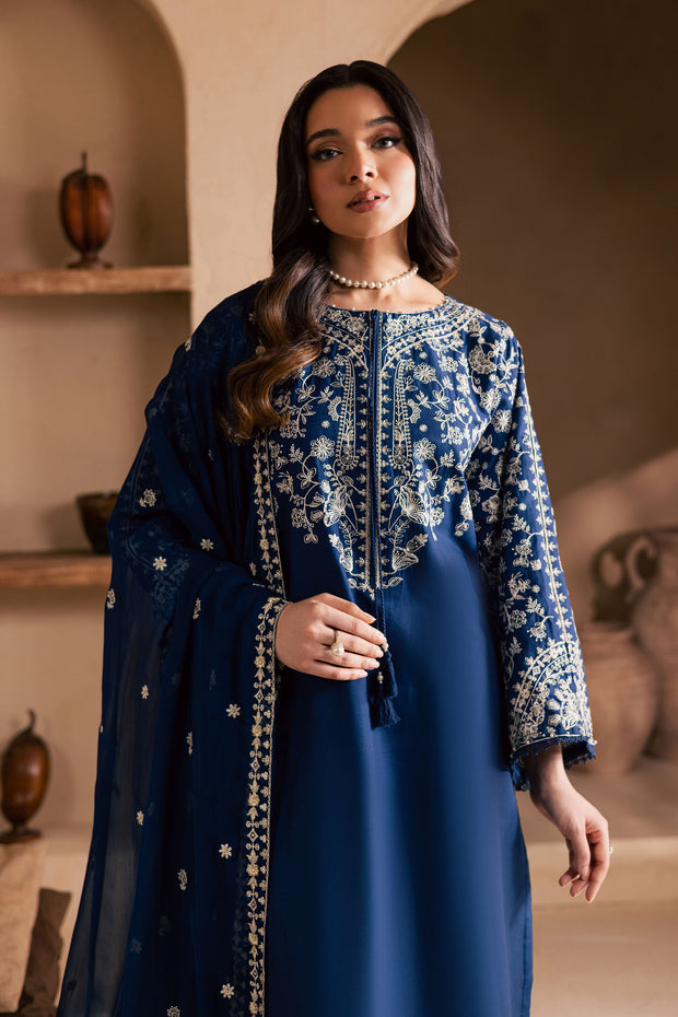 Blue Pashmina 3Pc - Embroidered Khaddar Dress