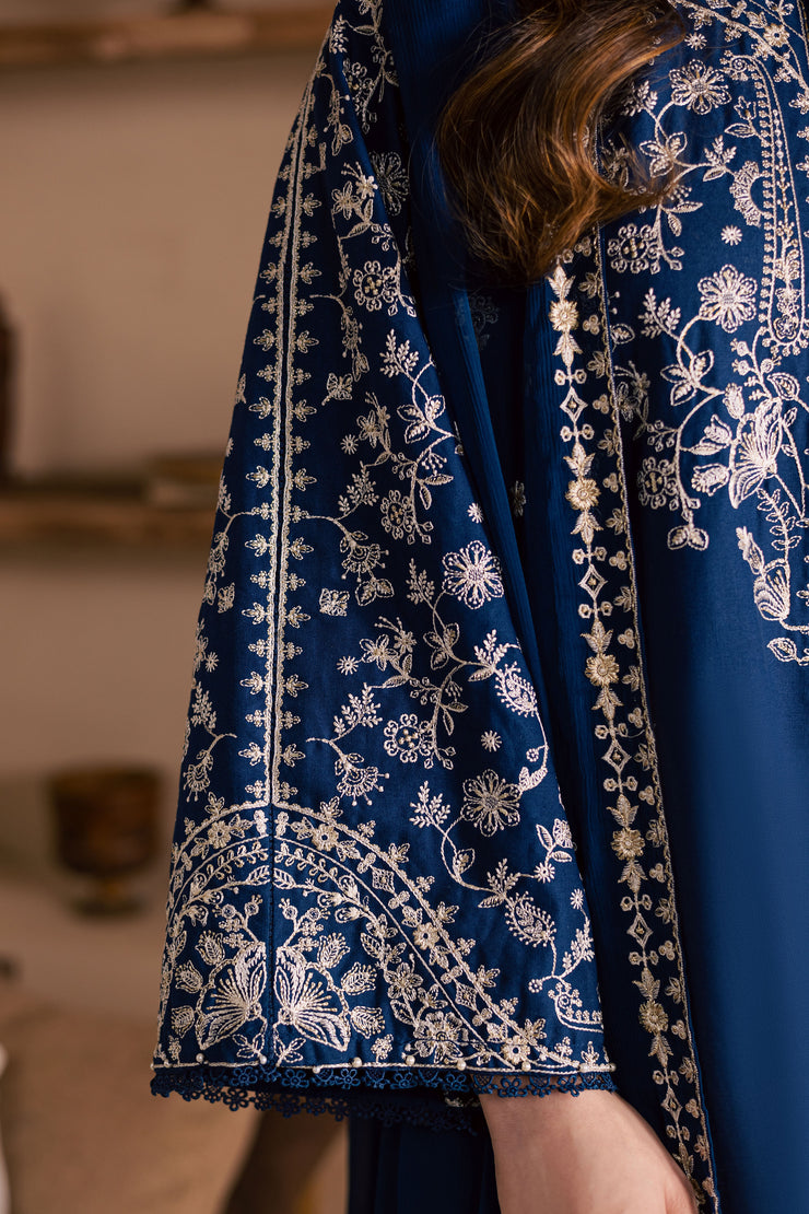 Blue Pashmina 3Pc - Embroidered Khaddar Dress