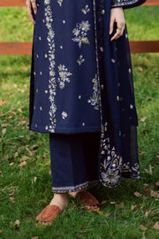 Blue Rush 3Pc - Embroidered Khaddar Dress