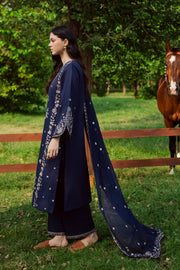 Blue Rush 3Pc - Embroidered Khaddar Dress