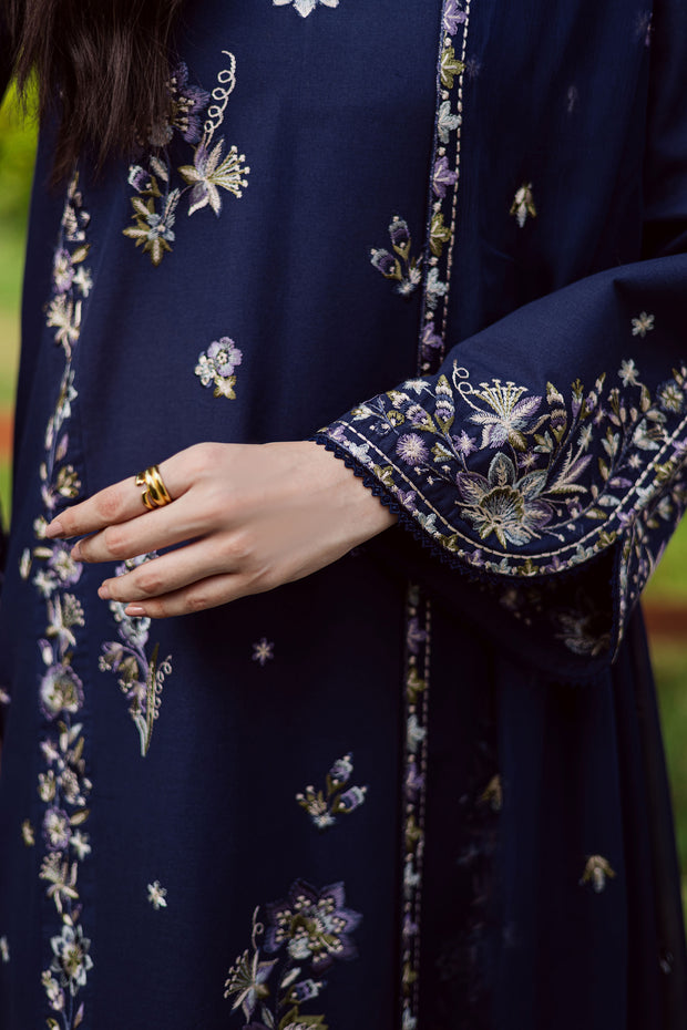 Blue Rush 3Pc - Embroidered Khaddar Dress