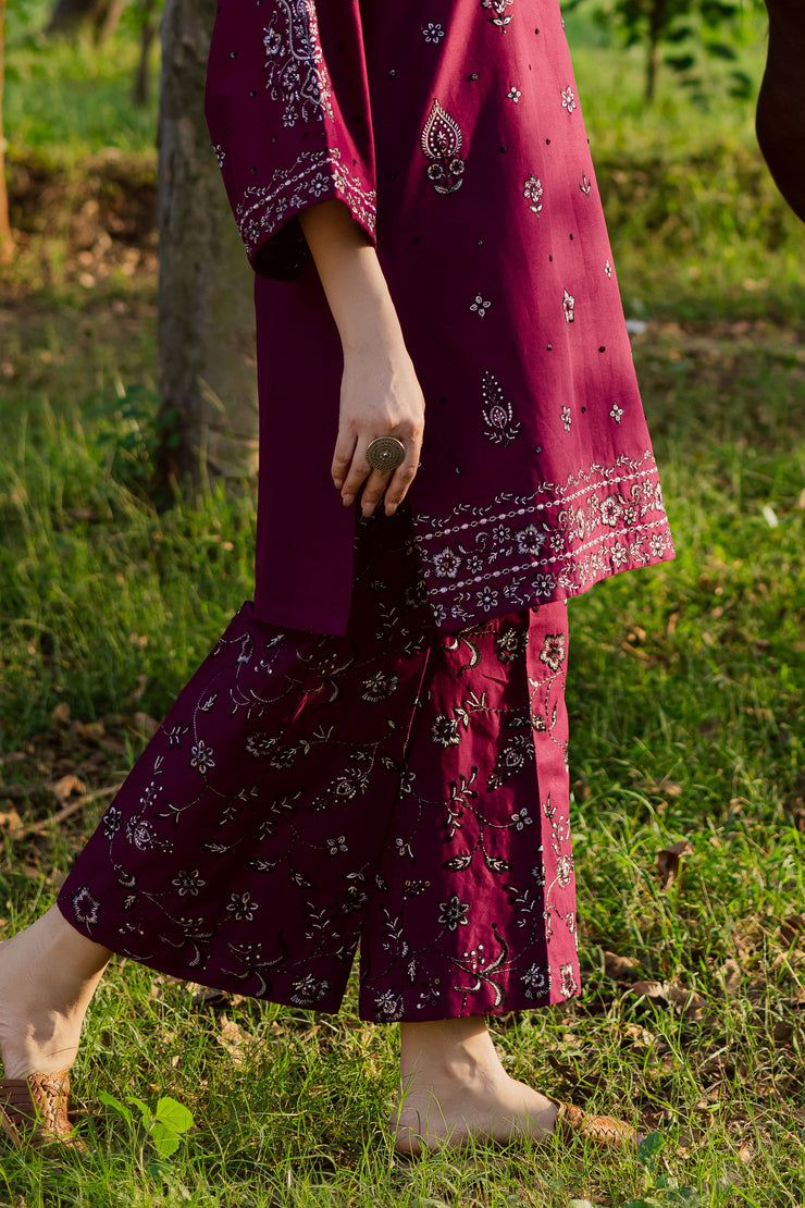 Maroon Berry 2Pc - Embroidered Khaddar Dress