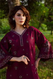 Maroon Berry 2Pc - Embroidered Khaddar Dress