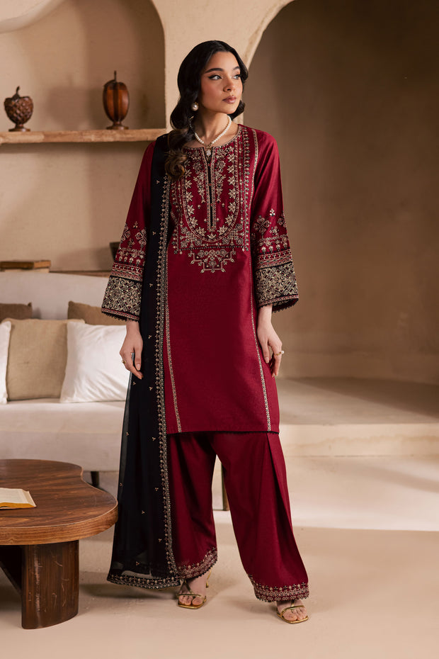 Radish 3Pc - Embroidered Khaddar Dress