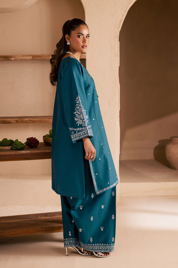 Teal Mahay 2Pc - Embroidered Khaddar Dress
