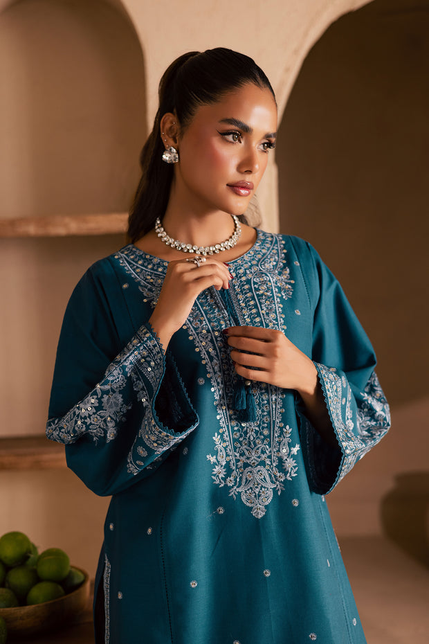 Teal Mahay 2Pc - Embroidered Khaddar Dress