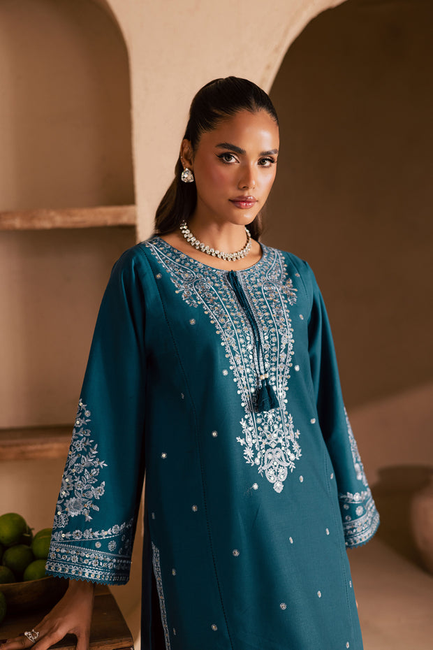 Teal Mahay 2Pc - Embroidered Khaddar Dress