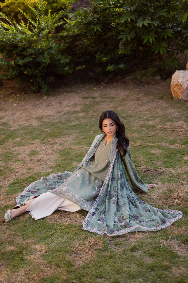 Sage Flower 3Pc - Embroidered Karandi Dress
