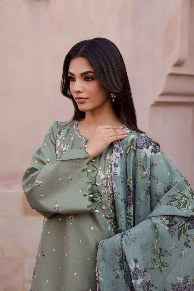 Sage Flower 3Pc - Embroidered Karandi Dress