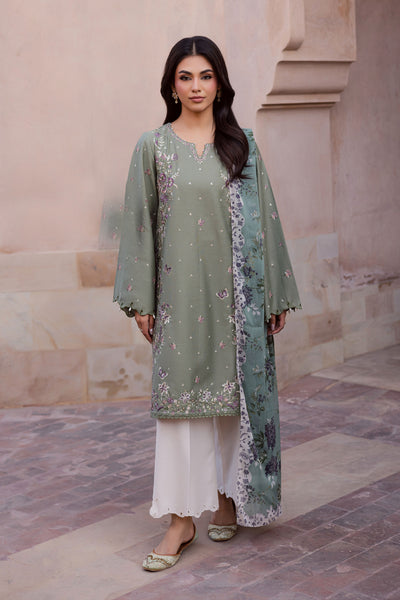 Sage Flower 3Pc - Embroidered Karandi Dress