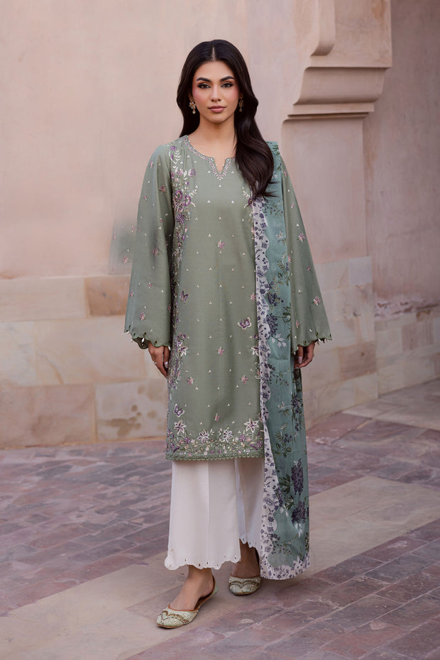 Sage Flower 3Pc - Embroidered Karandi Dress