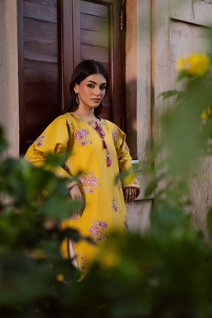 Yellow Anya 2Pc - Embroidered Khaddar Dress