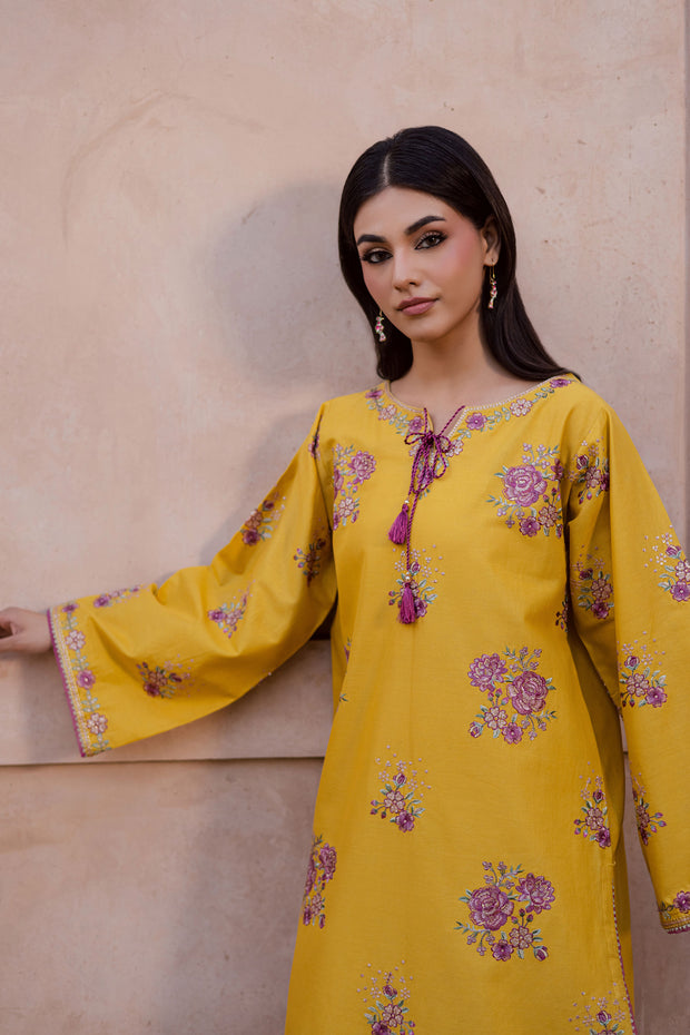 Yellow Anya 2Pc - Embroidered Khaddar Dress