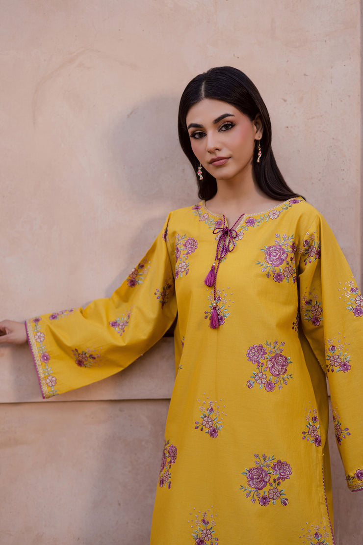 Yellow Anya 2Pc - Embroidered Khaddar Dress