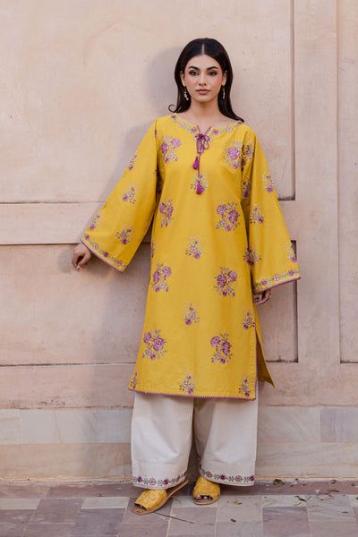 Yellow Anya 2Pc - Embroidered Khaddar Dress