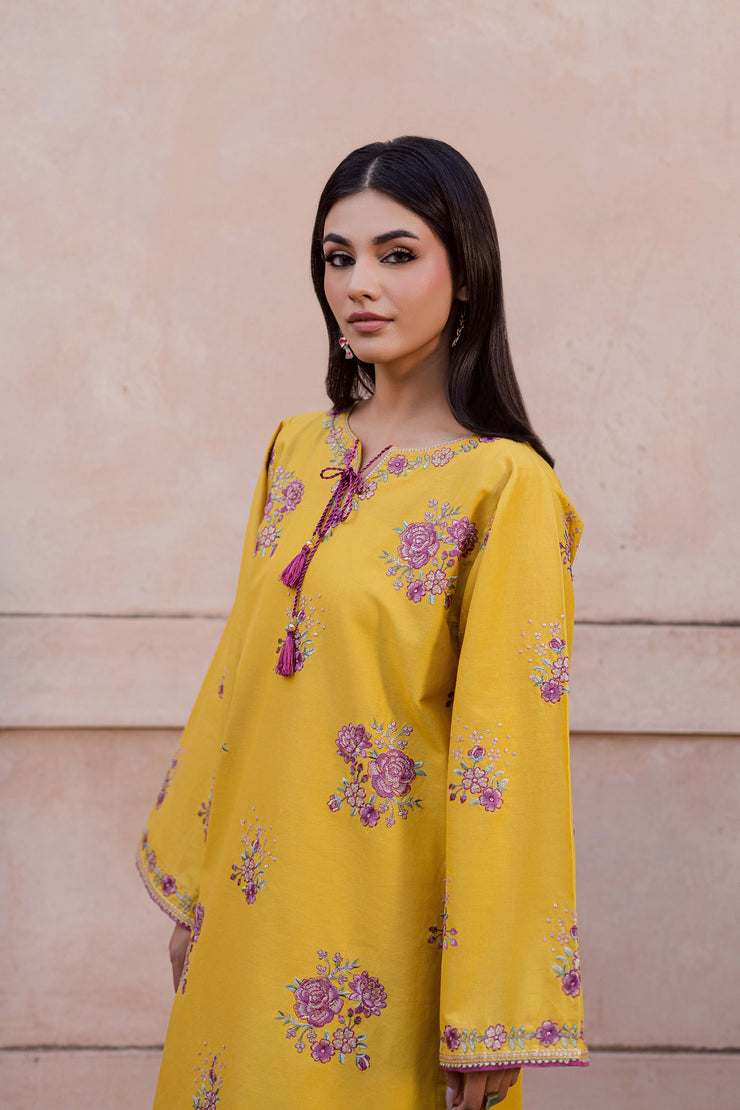 Yellow Anya 2Pc - Embroidered Khaddar Dress