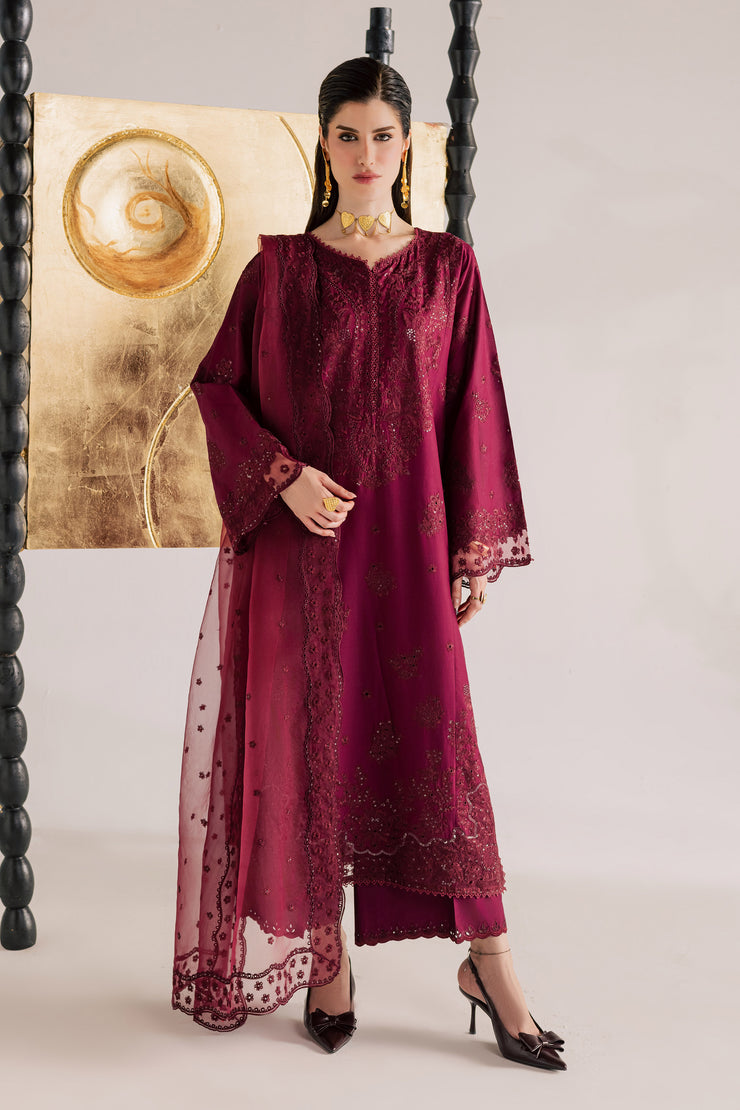 burgundy eid dress Maroon Eid Special Designer Gold Zari Embroidered Afghani Co-Ord Set Stitched Ready To Wear-Size 38 / Maroon